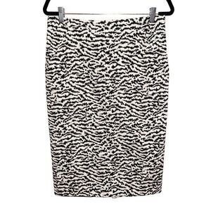 Veronica Beard Midi Seamed Pencil Skirt Womens 12 Black White Tiger Print